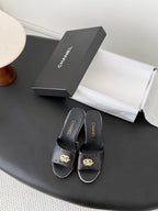 CC Wedge Espadrille Slides 10cm Black Sheepskin 776107
