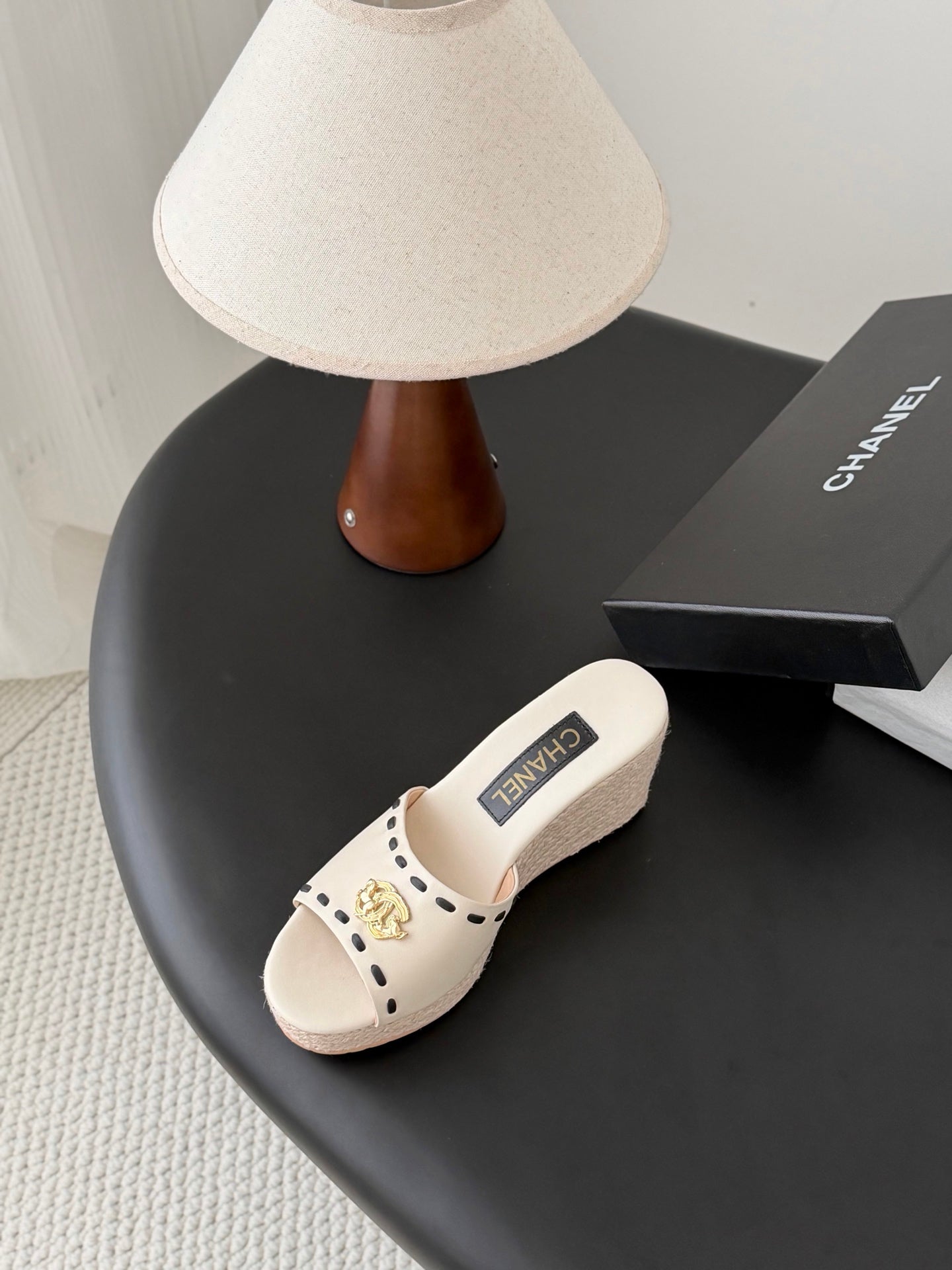 CC Wedge Espadrille Slides 10cm White Sheepskin 776109