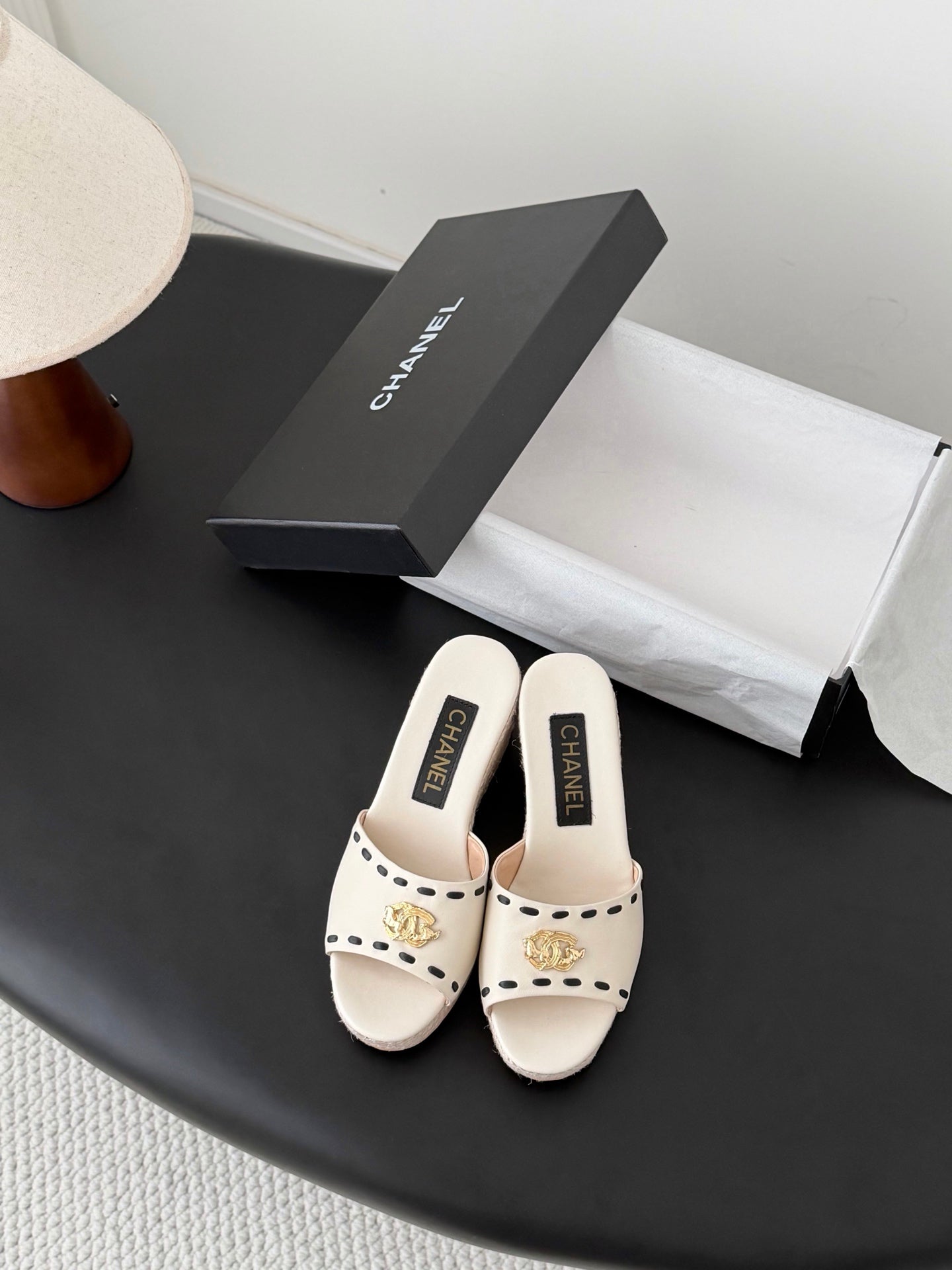 CC Wedge Espadrille Slides 10cm White Sheepskin 776109