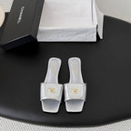 CC 26C Slippers Flat Sliver Grain Leather 717802