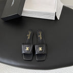 CC 26C Slippers Flat Black Grain Calfskin 717808