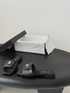 CC 26C Slippers Flat Black Grain Calfskin 717808