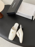CC Half-Slippers Flat White Calfskin 717816