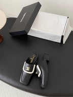 CC Half-Slippers Flat Black White Calfskin 717818