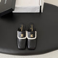 CC Half-Slippers Flat Black White Calfskin 717818