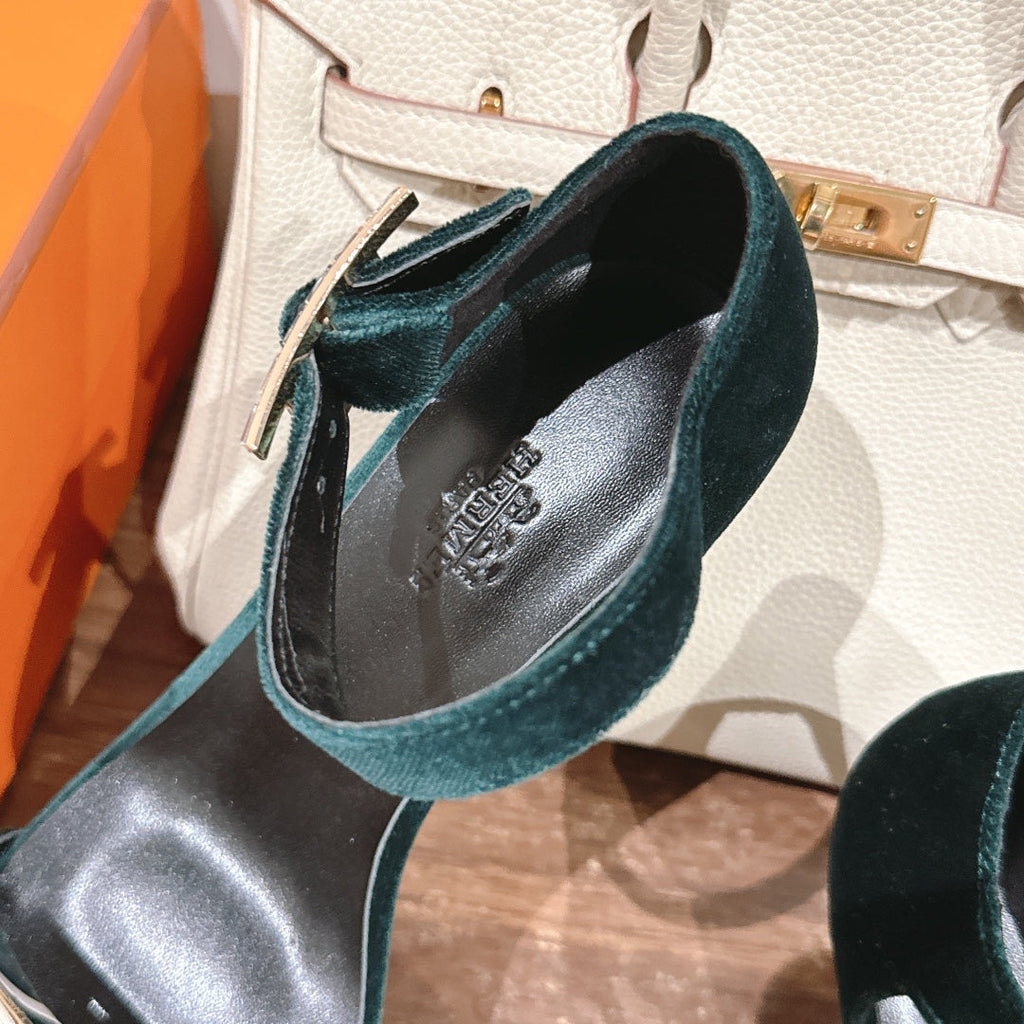 HM Buckle Sandals Teal Calfskin 308163