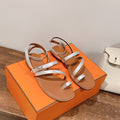 HM Harmonie Sandal Light Brown With Silver Metallic Swift Calfskin 256883