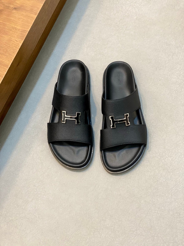HM Men's Slide Black Cowhide Leather 589001
