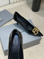 POINTED BB GOLD BUCKLE HIGH PUMPS 60MM IN BLACK PATENT CALFSKIN