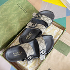 GG Men's Sandals Slide Brown Canvas 558134
