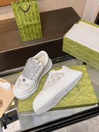 GG Men's Screener Sneaker Cream White Canvas Sheepskin 523603