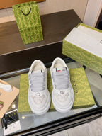 GG Men's Screener Sneaker Cream White Canvas Sheepskin 523603