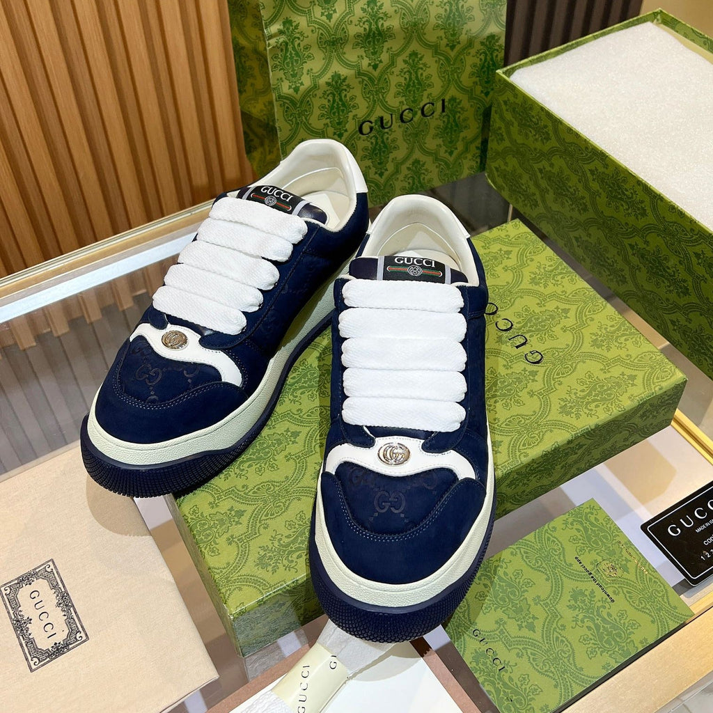 GG Men's Screener Sneaker Blue Canvas Sheepskin 523610