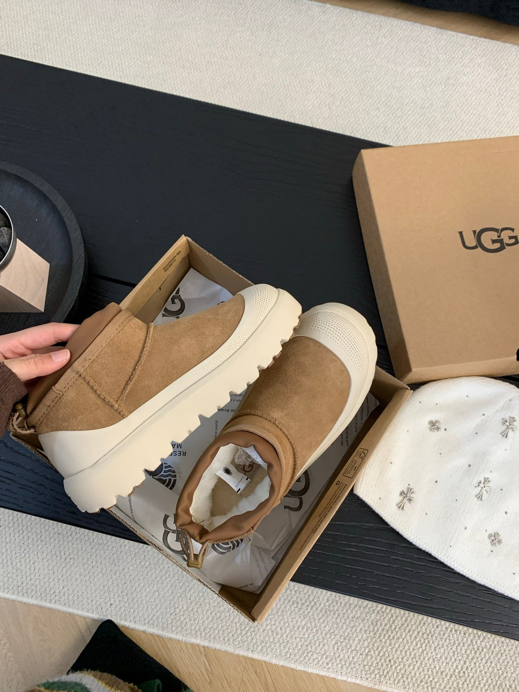 UGG Ultra Mini Ankle Boots Brown Cream Suede Rubber 512897