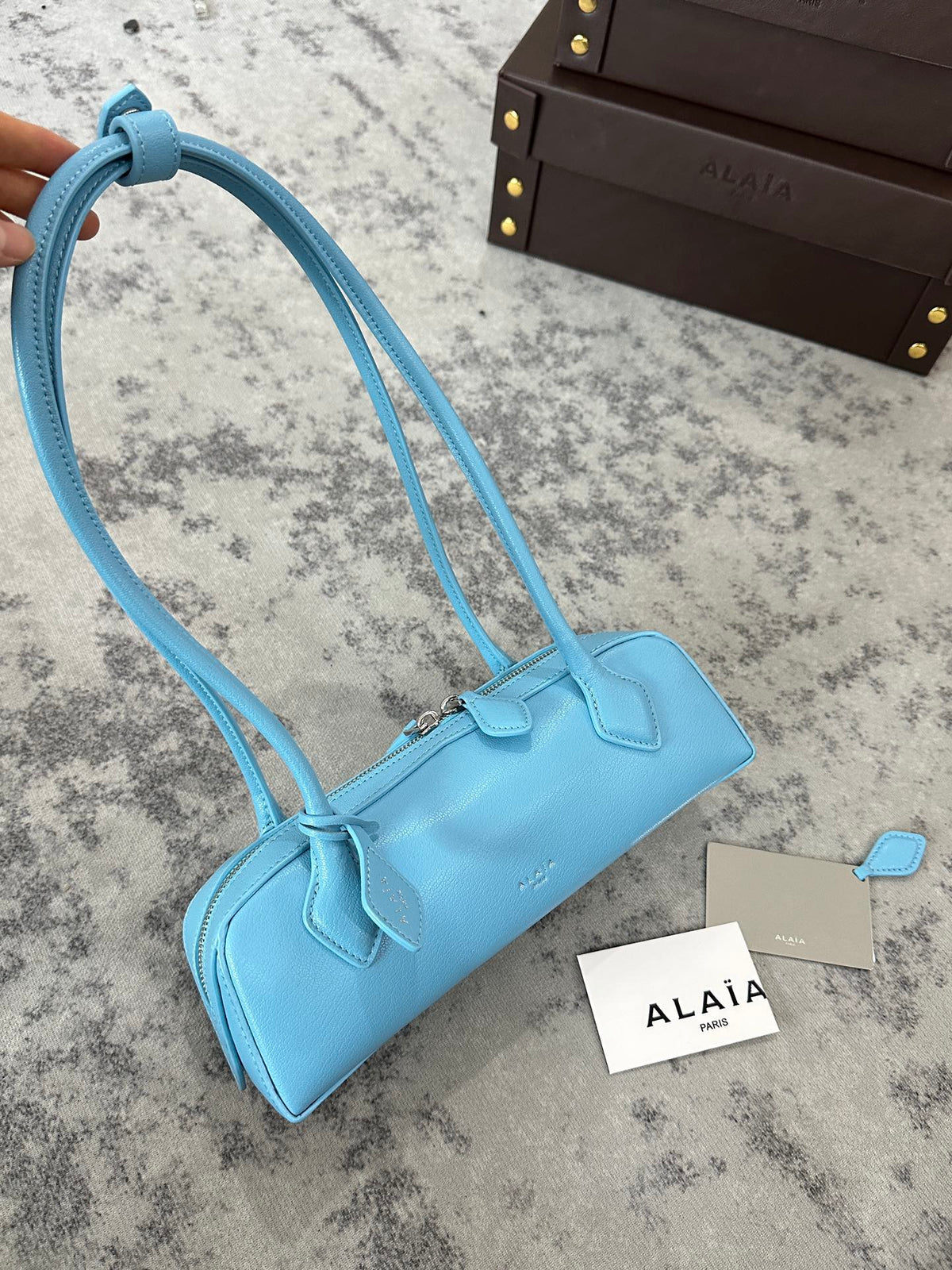 LE TECKEL SMALL BAG 27 IN SKY BLUE GOATSKIN
