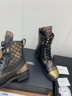 CC Short Boots Brown Black Yellow Cowhide