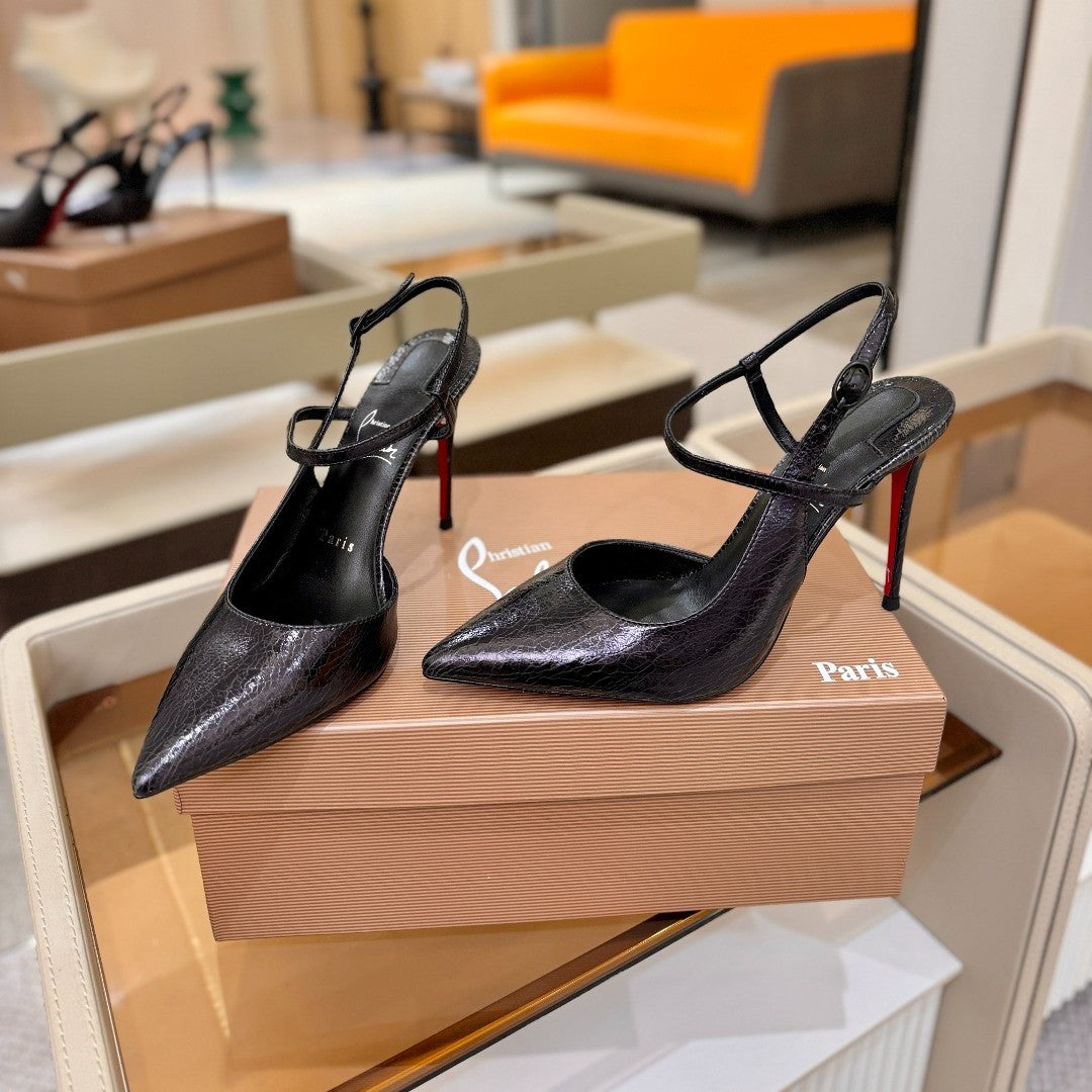 CL Jenlove Slingback 10.5cm Black Glossy Leather 635808