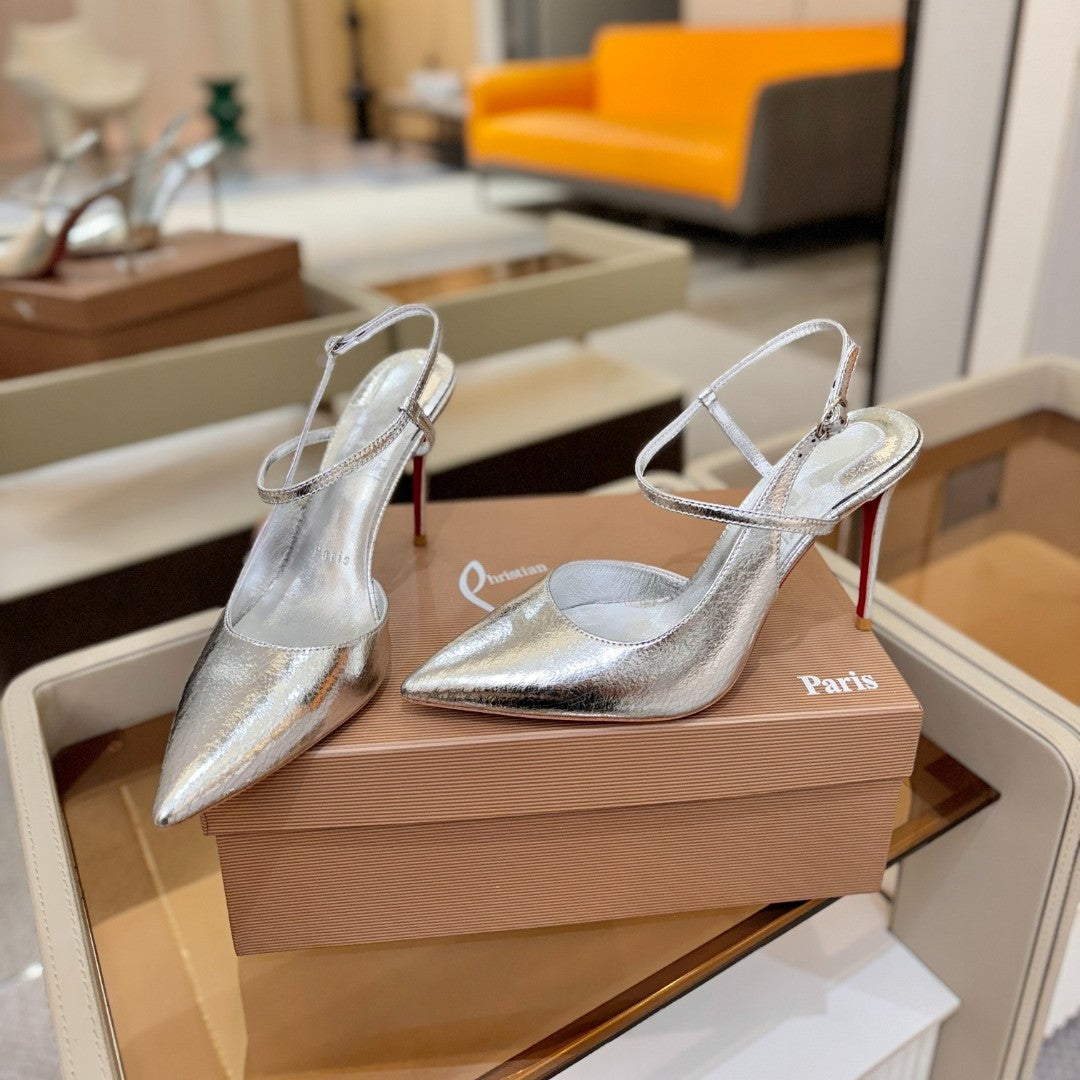 CL Jenlove Slingback 10.5cm Sliver Leather 635809