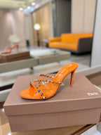 CL Tatooshka Spikes Mule 8.5cm Orange Nappa Leather 776039