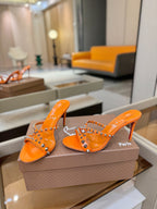 CL Tatooshka Spikes Mule 8.5cm Orange Nappa Leather 776039