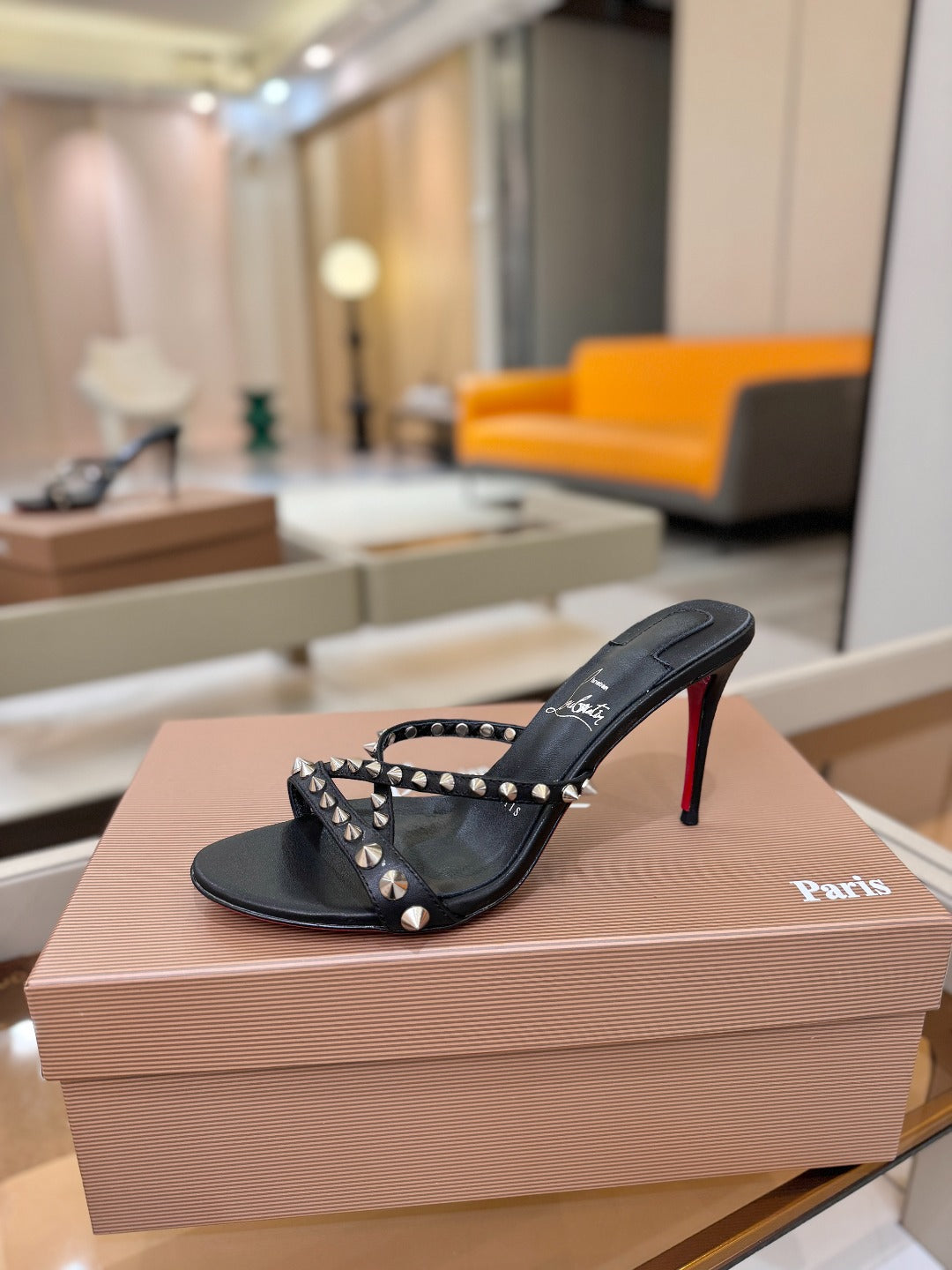 CL Tatooshka Spikes Mule 8.5cm Black Nappa Leather 776042