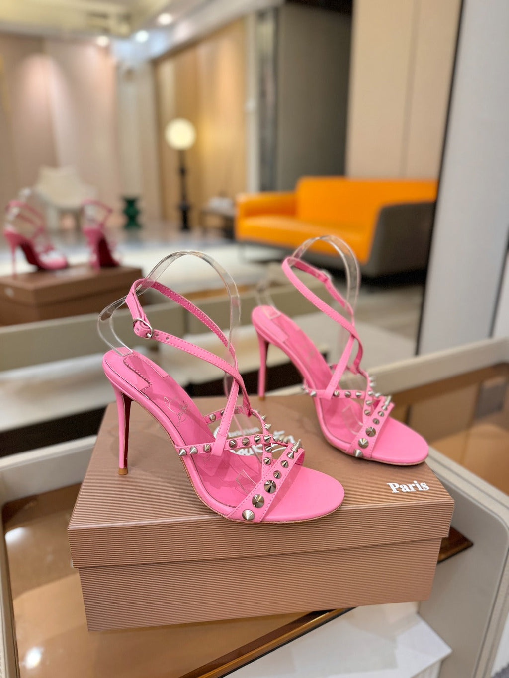 CL Tatooshka Spikes Sandal 10cm Hot Pink Nappa Leather 776044