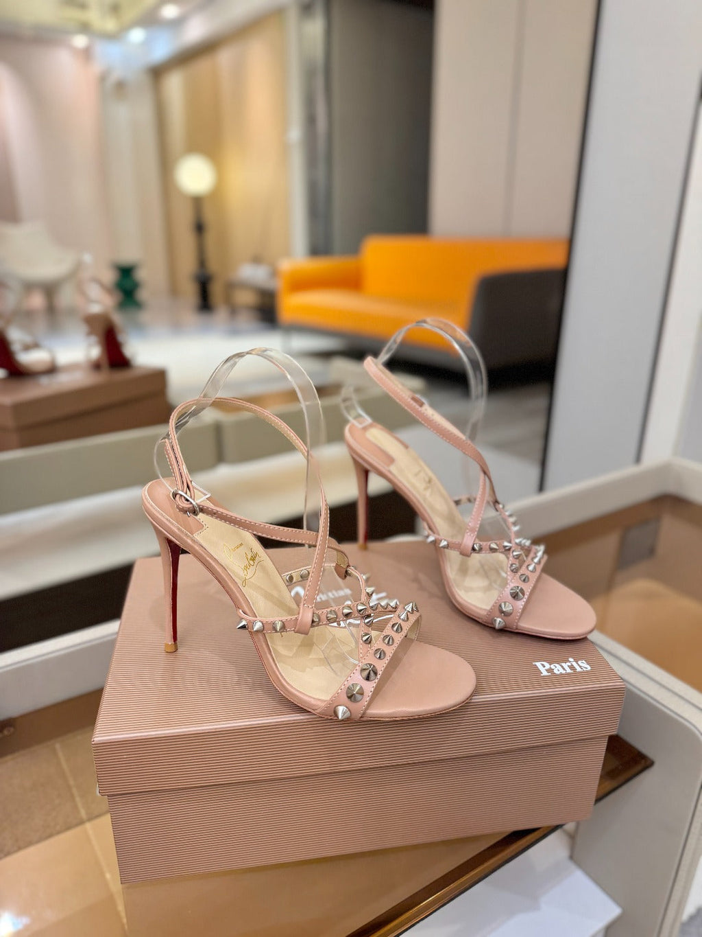 CL Tatooshka Spikes Sandal 10cm Nude Nappa Leather 776045