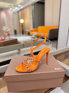CL Tatooshka Spikes Sandal 10cm Orange Nappa Leather 776048
