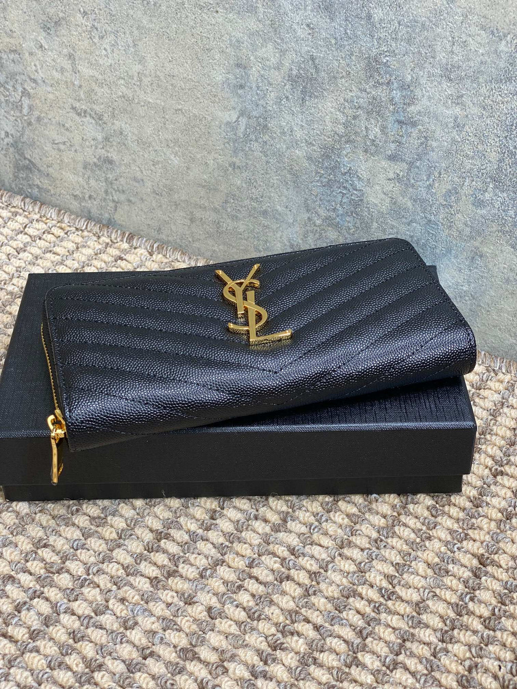 YSL Zippy Long Wallet Black Caviar Cowhide GHW