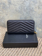 YSL Zippy Long Wallet Black Caviar Cowhide GHW
