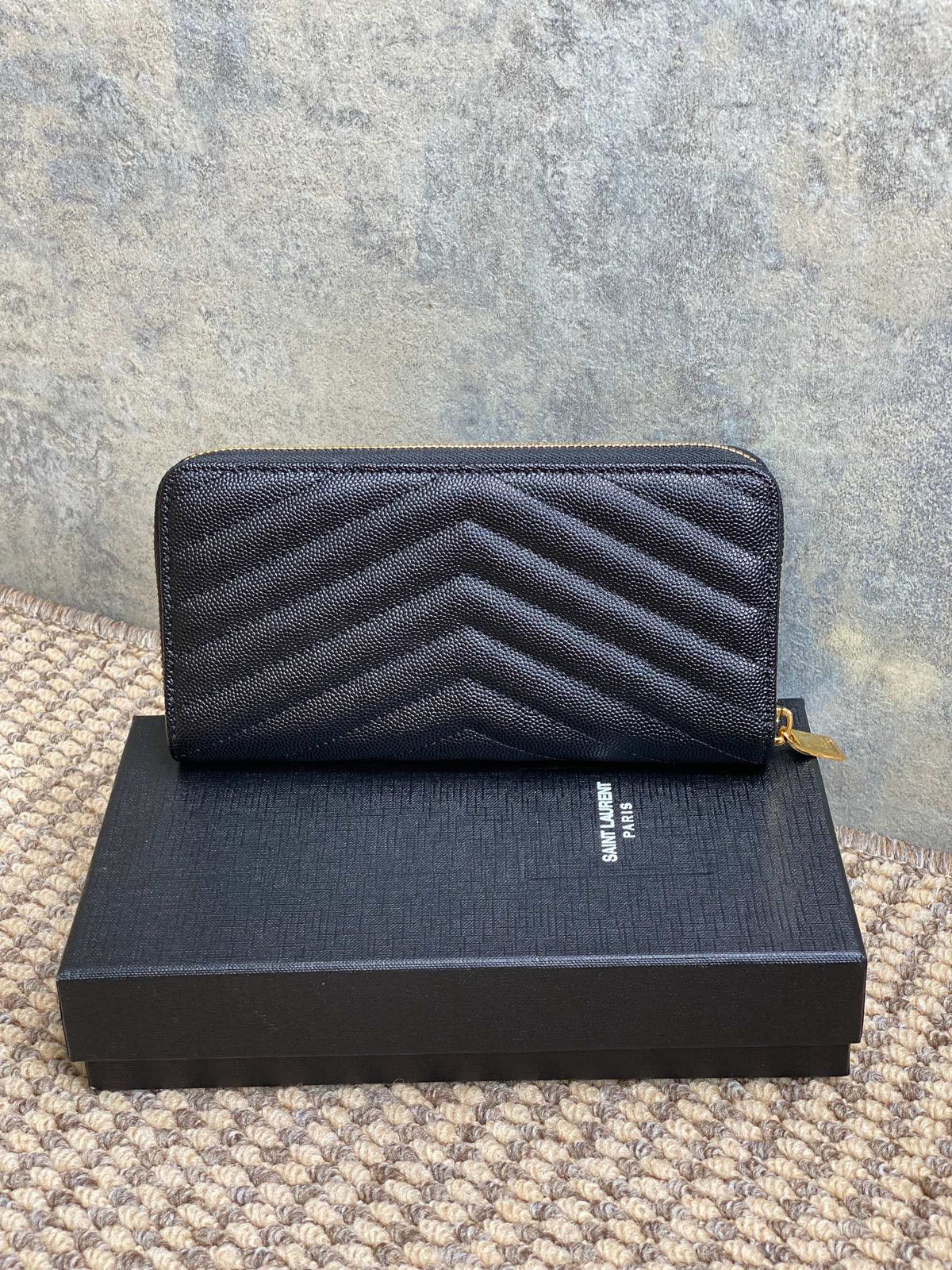 YSL Zippy Long Wallet Black Caviar Cowhide GHW