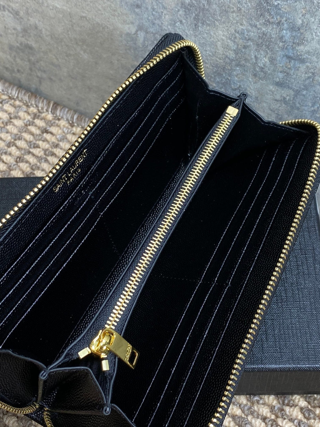 YSL Zippy Long Wallet Black Caviar Cowhide GHW