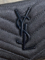 YSL Cassandre Envelope Flap Wallet Full Black Caviar Cowhide