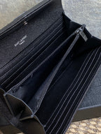 YSL Cassandre Envelope Flap Wallet Full Black Caviar Cowhide