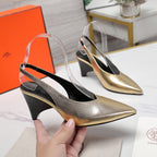 HM  Classic High-Heeled Slingback 70mm Golden Sheepskin 547639