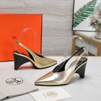 HM  Classic High-Heeled Slingback 70mm Golden Sheepskin 547639