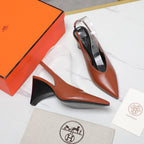 HM  Classic High-Heeled Slingback 70mm Brown Sheepskin 547640
