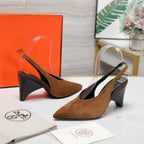 HM  Classic High-Heeled Slingback 70mm Brown Suede Sheepskin 547642
