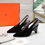 HM  Classic High-Heeled Slingback 70mm Black Suede Sheepskin 547643