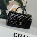 24c mini flap bag 20cm with top handle black patent calfskin