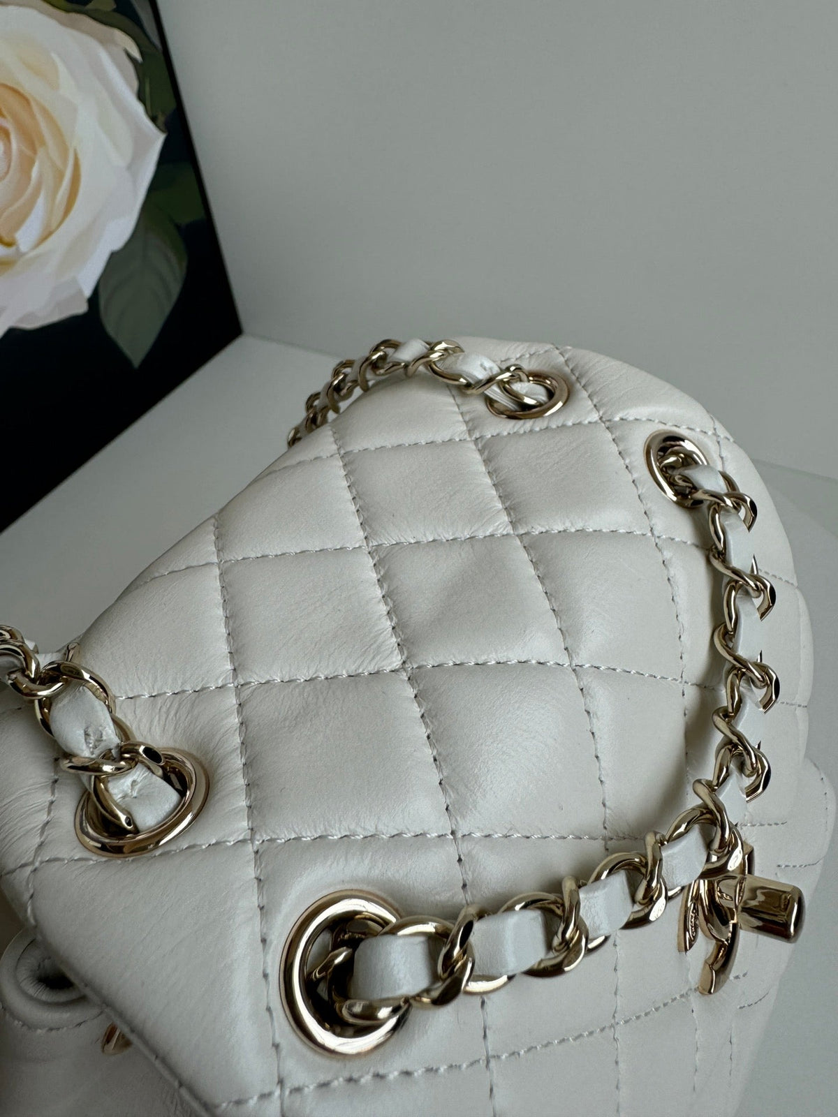 duma backpack 18cm white lambskin light gold hardware