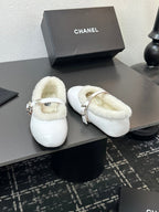 CC 2025 Puffer Ballet Flat With Strap White Sheepskin Fur 529347