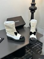 CC Coco Neige 2025/26 Low-cut Boots Black White Shearling Lambskin Patent Leather 529341