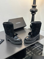 CC Coco Neige 2025/26 Low-cut Boots Black Shearling Lambskin Patent Leather 529343