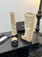CC Coco Neige 2025/26 High Boots Beige Shearling Lambskin Patent Leather 529338