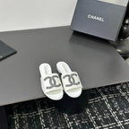 CC 2026 Slippers White Canvas Sheepskin 668148