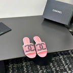 CC 2026 Slippers Pink Black Mesh Sheepskin 668147