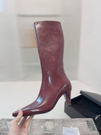 YSL 25 High Heeled Long Boot Burgundy Cowhide 522262