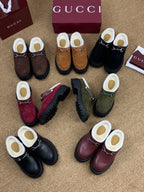 Gucci FW 25 Horsebit Suede Clog Red Suede with Shearling 506447