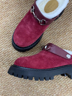 Gucci FW 25 Horsebit Suede Clog Red Suede with Shearling 506447